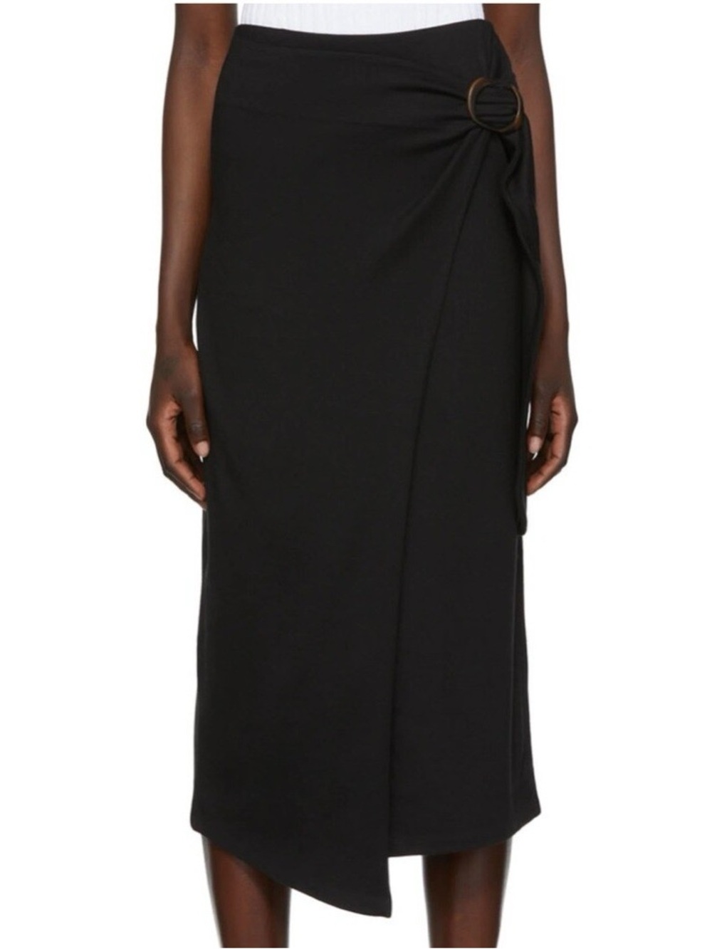 Vince Black Wrap Cotton Blend Midi Skirt